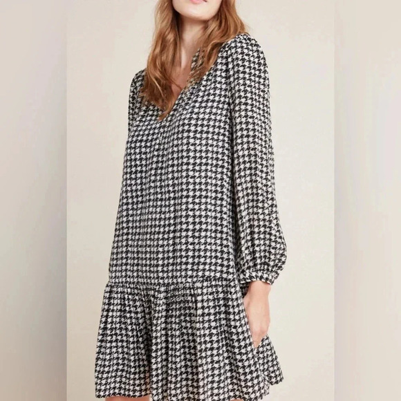 Maeve by Anthropologie Sterling Houndstooth Tunic Dress Black White size Small - Picture 1 of 16